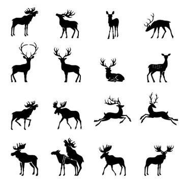 Deer collection - vector silhouette. Illustrazione stock