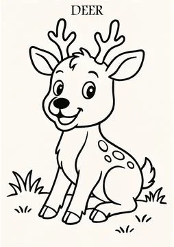Deer Coloring Page – Printable Forest Animal Line Art for Kids and Adults Illustrazione stock