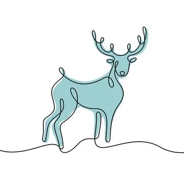 Deer continuous line colourful vector illustration Stock Illustration