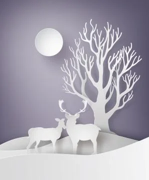 Deer couple standing together in a field of snow. Stock Illustration