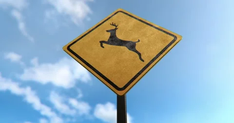 Deer Crossing Sign in a 3D animation Stock Footage 251320358