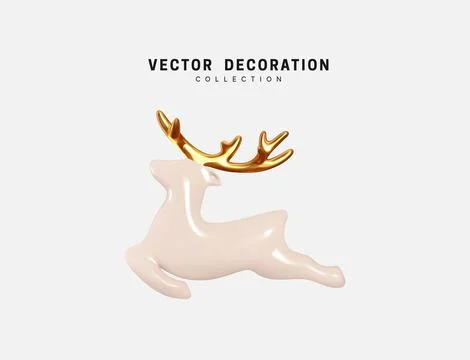 Deer decorative Christmas element design from ceramic. Realistic 3d object Xm 스톡 일러스트