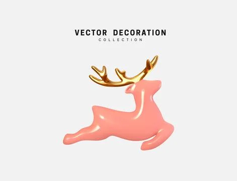 Deer decorative Christmas element design from ceramic. Realistic 3d object Xm 스톡 일러스트