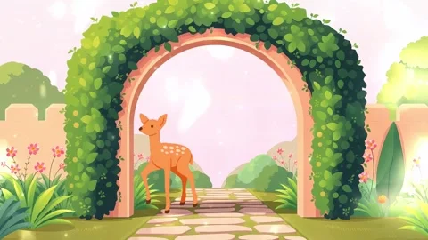 Deer: A Deer that is in the garden, Tree, Light, Green leaves, Garden, nature w Stock Footage 307001536