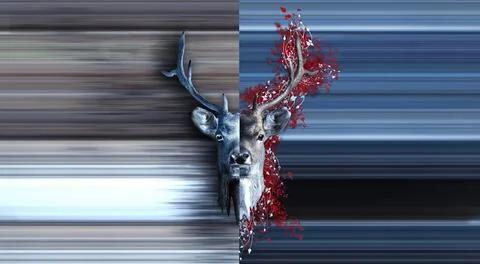 Deer Digital Illustration  different backgrounds blue gray and brown gray . Stock Illustration