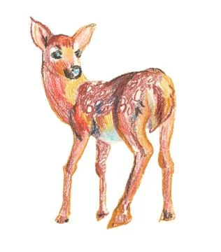 Deer drawn with wax crayons. Textural illustration. Stock Illustration