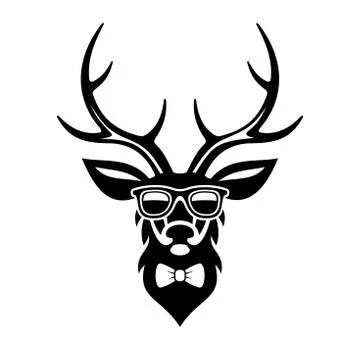 Deer Dressed up in Hipster Style, Simple Logo Design. Vector 库存插图