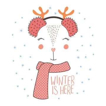 Deer face in earmuffs Stock Illustration