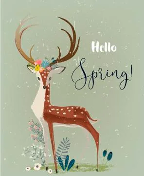 Deer with flowers Stock Illustration