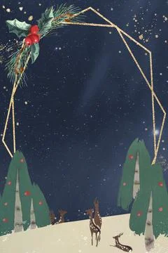 Deer in the forest Christmas frame Stock Illustration