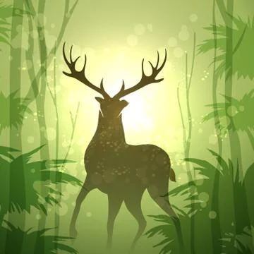 Deer in a Forest Stock Illustration
