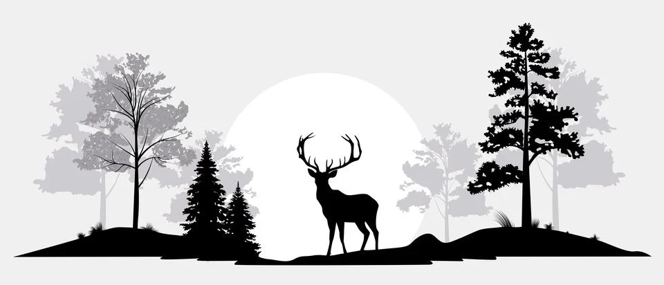 Deer in a forest landscape Stock Illustration