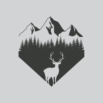 Deer in forest logo design. Vector illustration. Isolated. Stock Illustration