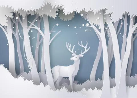 Deer in forest with snow. Stock Illustration