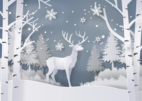 Deer in forest with snow. Stock Illustration
