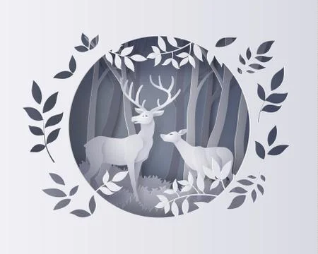 Deer in forest with snow. Stock Illustration