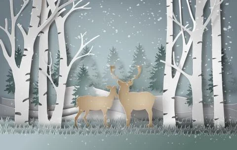 Deer in forest with snow. Stock Illustration