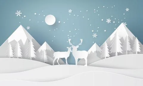 Deer in forest with snow. Stock Illustration