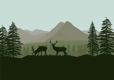 Deer in the forest vector Stock Illustration