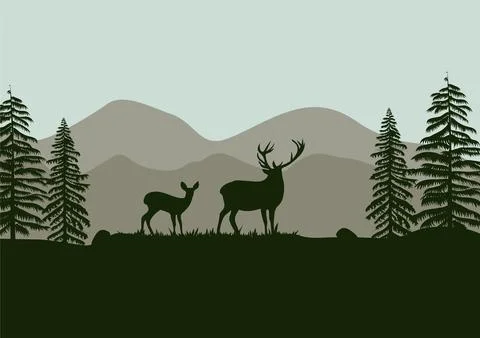 Deer in the forest vector Stock Illustration