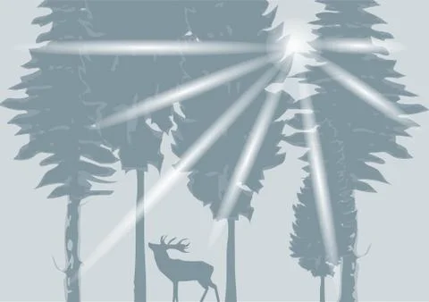 Deer in the gray wood Stock Illustration