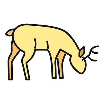 Deer grazing illustration with thin black outline Stock Illustration