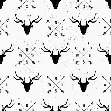 Deer Head and Arrows Seamless Pattern Illustrazione stock