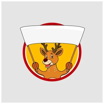 Deer Head Circle Label With Big White Blank Sign Stock Illustration
