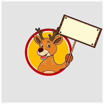 Deer Head Circle Label Bring Blank White Wood Stock Illustration