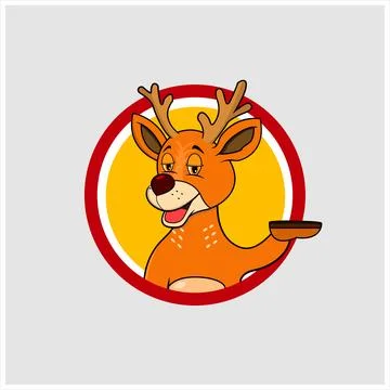 Deer Head Circle Label With Relax Smile Expression Stock Illustration