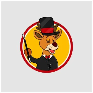 Deer Head Circle Label With Stick and Magician Custom Stock Illustration