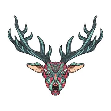 Deer head with horns Stock Illustration