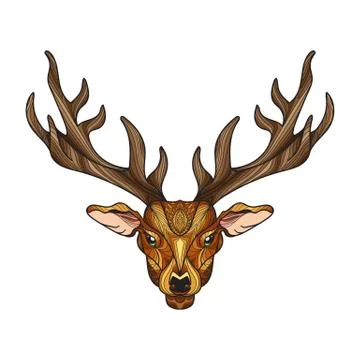 Deer head with horns 库存插图