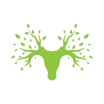 Deer head with leaf horn logo design, vector graphic symbol icon illustrati.. Stock Illustration