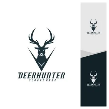Deer Head logo design template vector. Luxury Deer Hunt logo vector template Stock Illustration