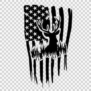 Deer Head Over Flag Silhouette superimposed antlers stripes Stock Illustration