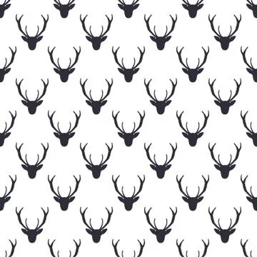 Deer head pattern. Wild animal symbols seamless background. Deers icon. Retro Illustrazione stock