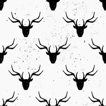 Deer Head Silhouette Seamless Pattern Stock Illustration