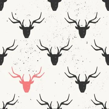 Deer Head Silhouette Seamless Pattern Stock Illustration