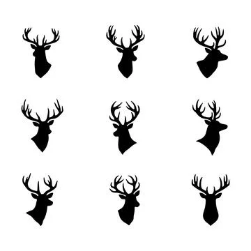 Deer head silhouette vector icons collection Stock Illustration