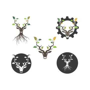 Deer head tree with leaf  concept design icon vector illustration  ilustrat.. Stock Illustration