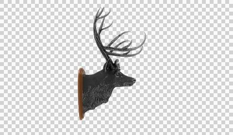 Deer Head Trophy Mount with Antlers on Wooden Isolated on transparent Background Stock Illustration