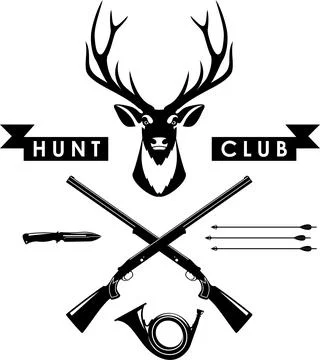Deer Head, Wooden Arrows, Knife, Crossed Hunting Rifles and Banner of Hunti.. Stock Illustration