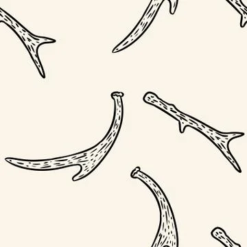Deer horns doodles seamless pattern. Doodle style comic antllers hand drawn b Stock Illustration