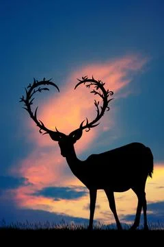 Deer with horns a heart shape Stock Illustration