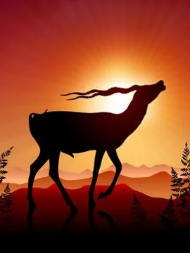 Deer ib Sunset Background Stock Illustration