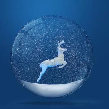Deer inside of snowy snow globe over blue background Stock Illustration