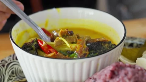 Deer jerkey cooked with curry soup Stock Footage 300850567