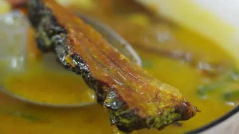 Deer jerky cooked with curry soup Stock Footage 300850702