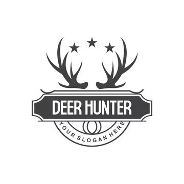 Deer Logo, Deer Hunter Vector, Forest Animal Design, Deer Antlers Retro Vin.. Stock Illustration